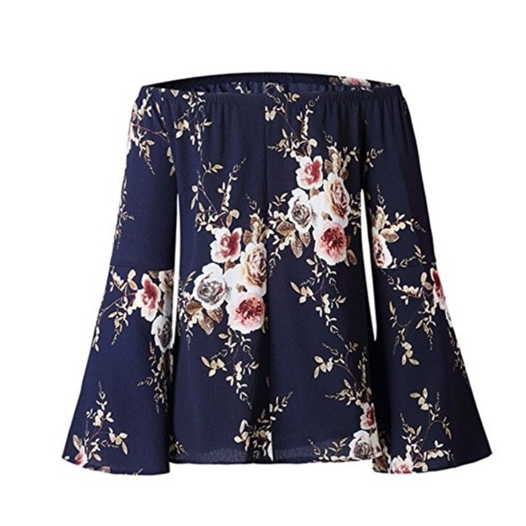 Floral Off The Shoulder Bell Sleeve Blouse - Picture 7 of 7